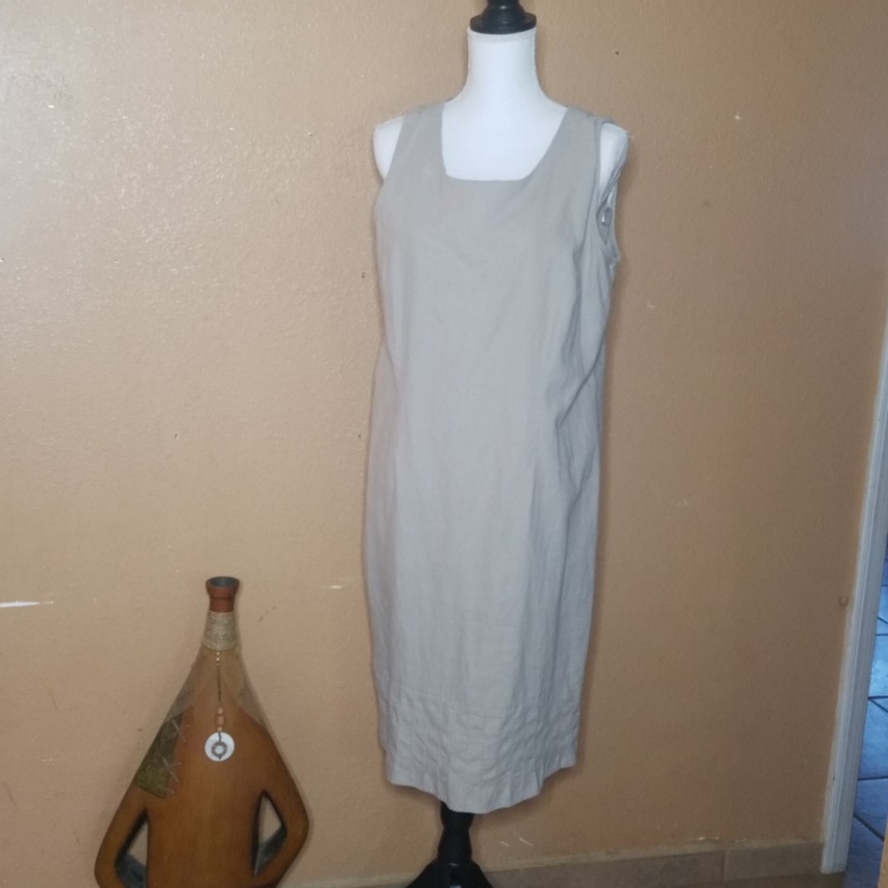 Sag Harbor Sleeveless Linen Khaki Dress Sz L